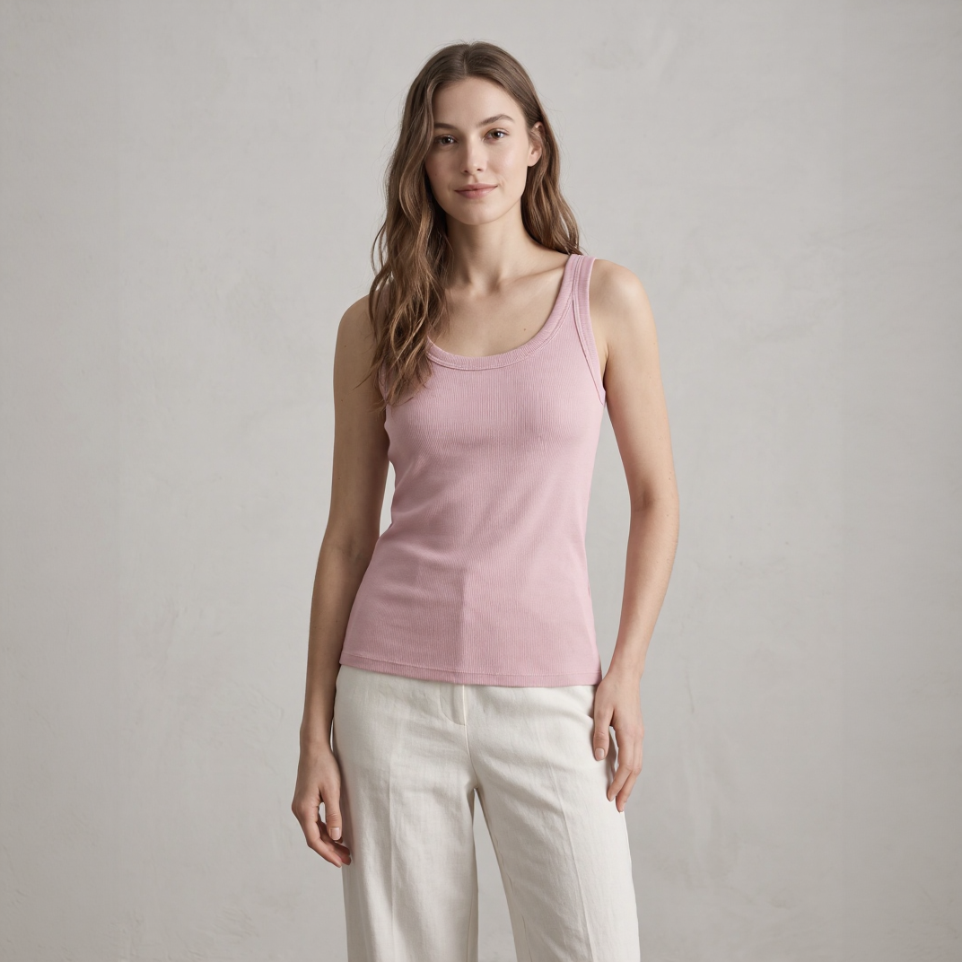 Women Soft Cotton Modal Ribbed Tank Top with Built-in Bra