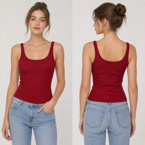 Ribbed Scoop Neck Tank Top with Built-in Bra Cups